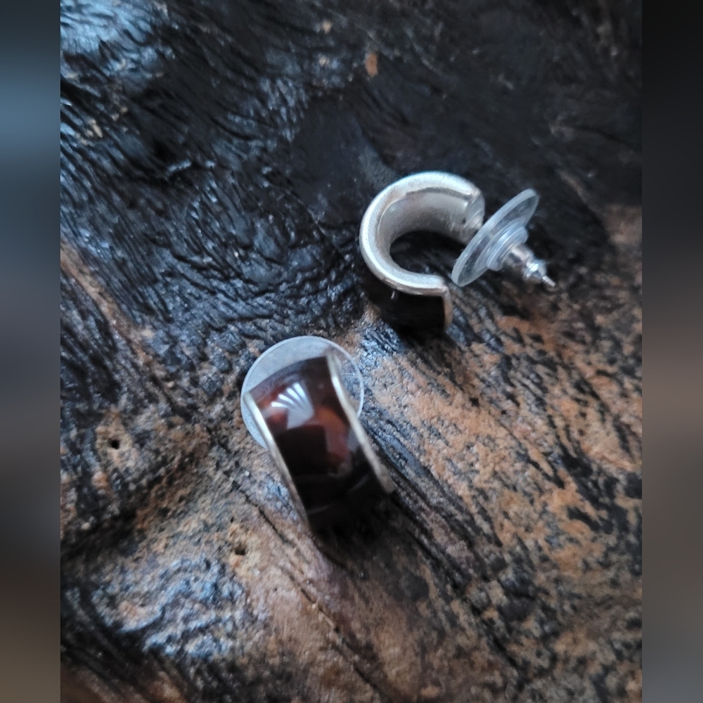 Vintage Tiger's Eye Inlay Small Hoop Earrings
